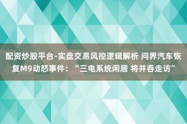 配资炒股平台-实盘交易风控逻辑解析 问界汽车恢复M9动怒事件：“三电系统闲居 将并吞走访”